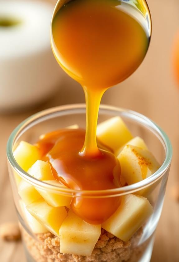 caramel drizzle on apples