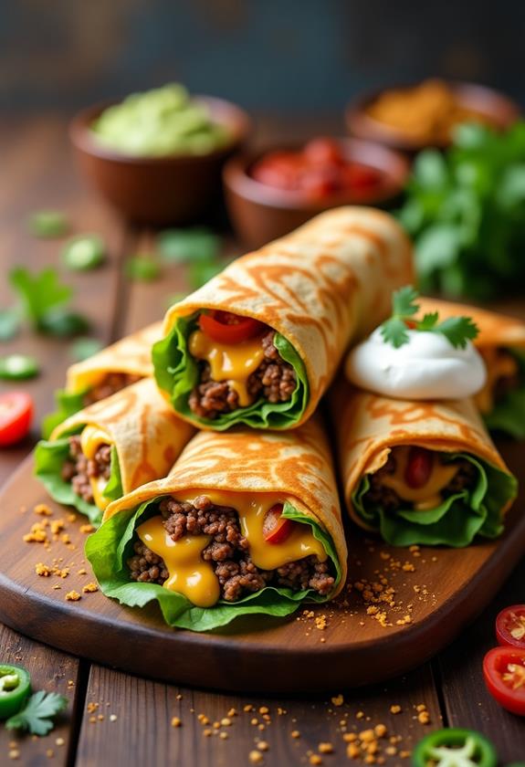 cheesy beef fiesta wraps