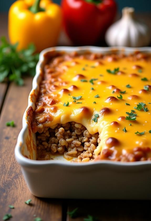 cheesy hamburger rice casserole