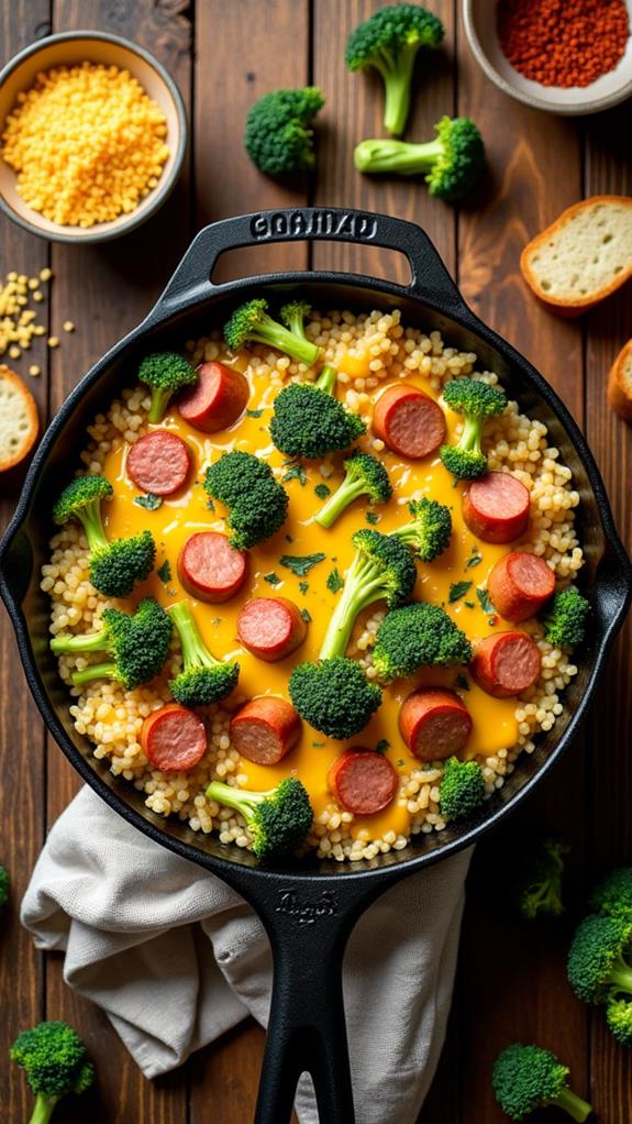 cheesy kielbasa rice skillet