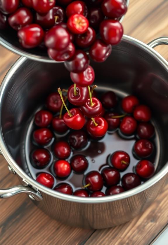 cherries in large pot