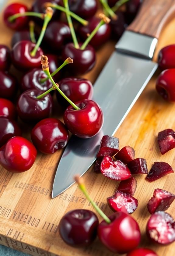 chop cherries into pieces