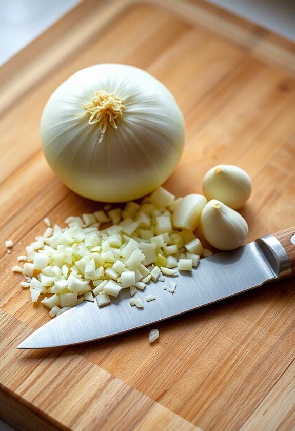 chop onion and garlic