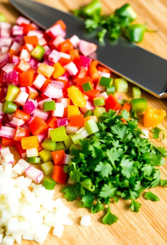 chop vegetables and parsley