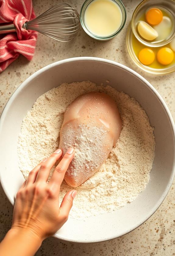 coat chicken with flour