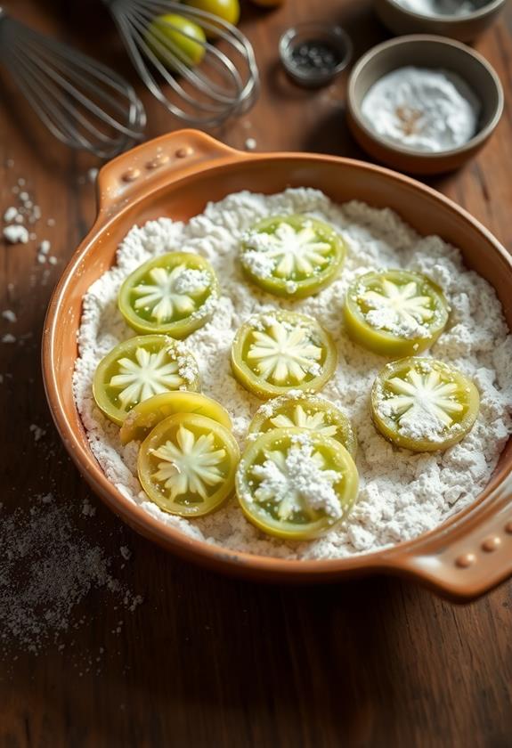 coat slices with flour