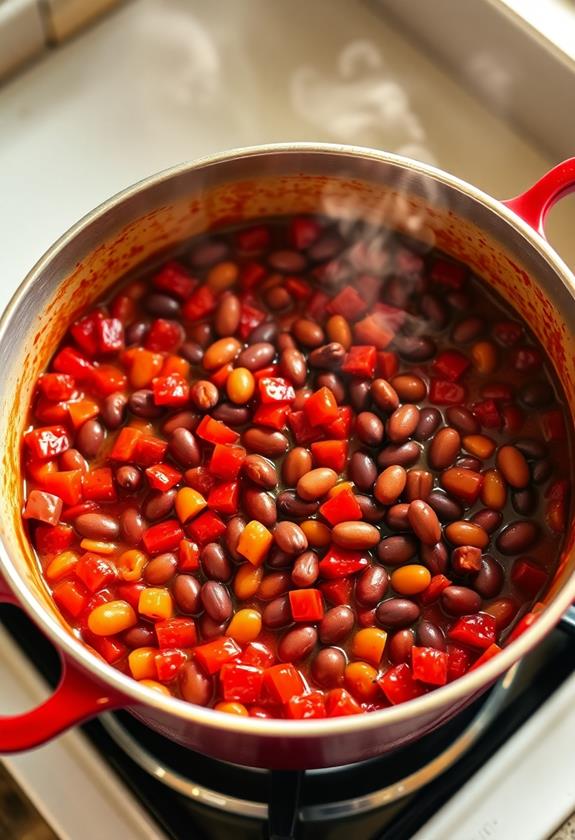 combine beans and tomatoes