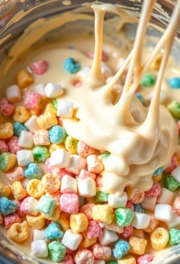 combine cereal and marshmallows