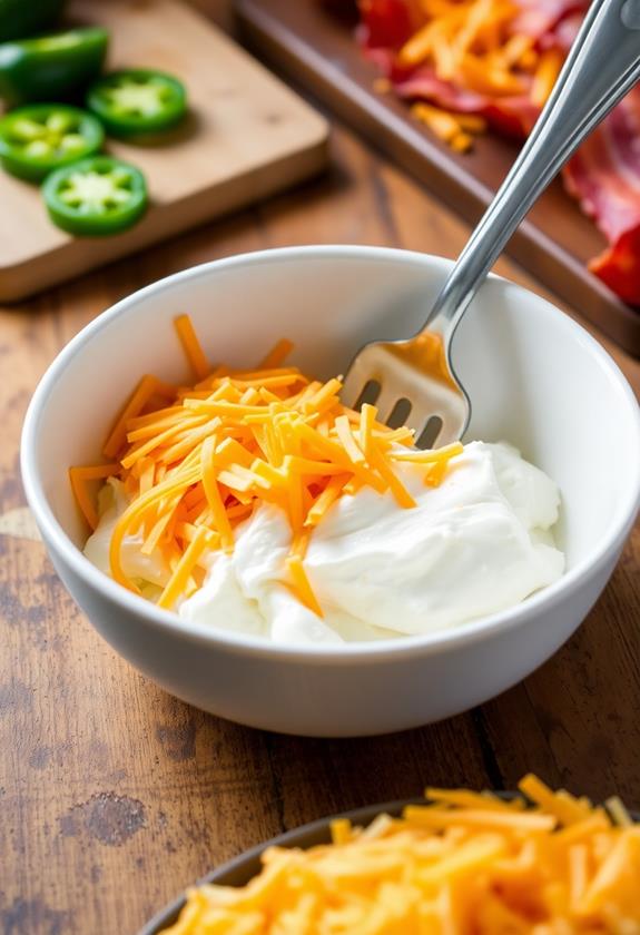 combine cheeses in bowl