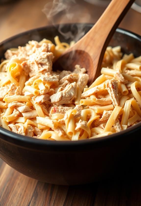 combine chicken with pasta