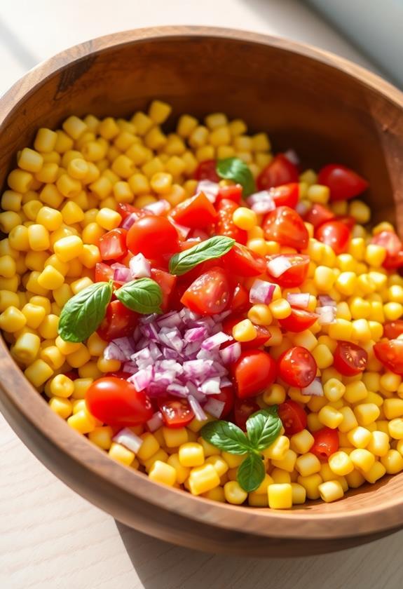 combine corn and tomatoes