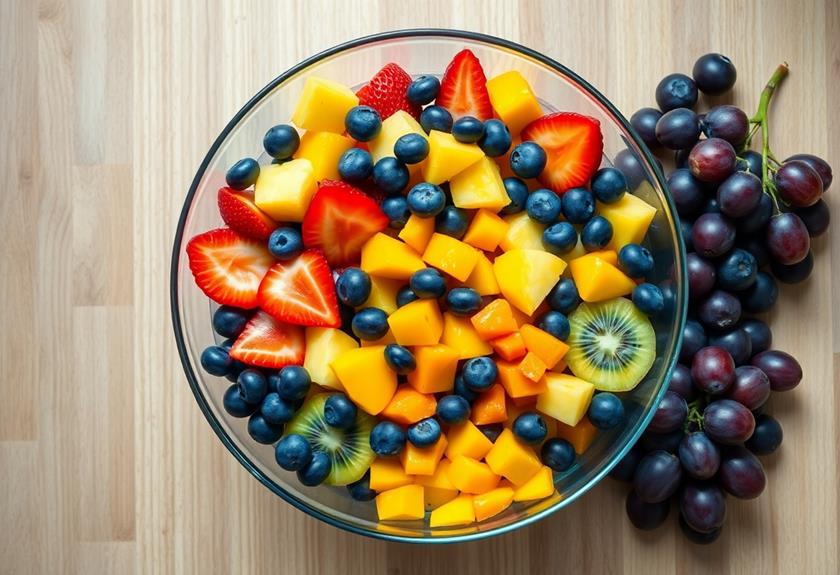 combine fruit in bowl