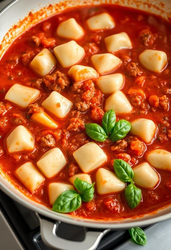 combine gnocchi and sauce