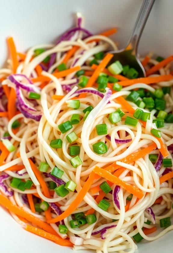 combine noodles and vegetables