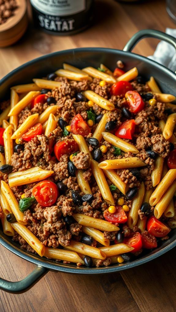 combine pasta with meat