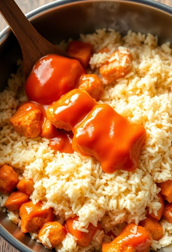 combine rice and chicken