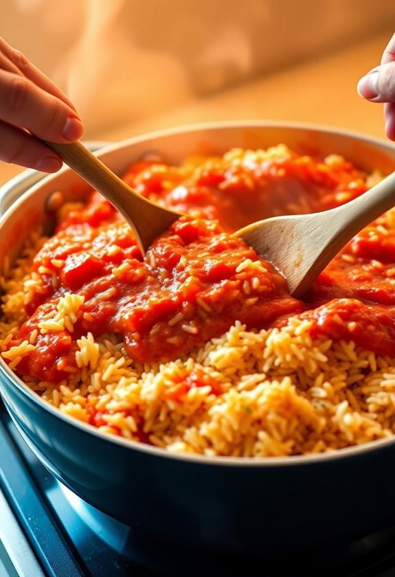 combine rice with sauce