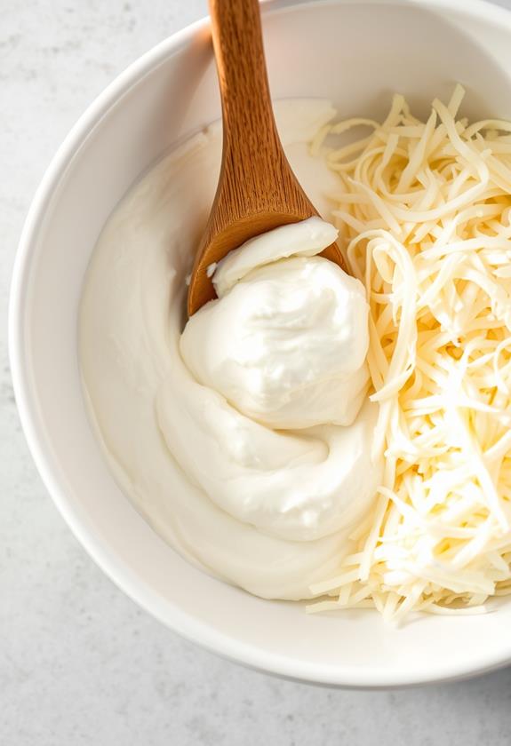 combine ricotta and mozzarella