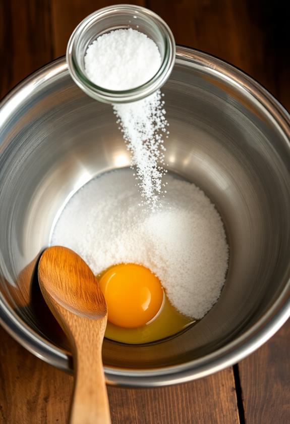 combine sugar salt egg