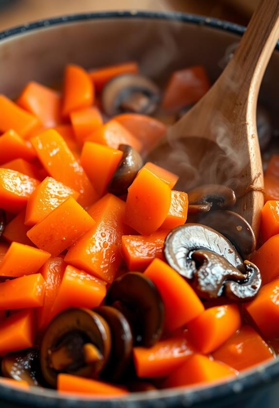 cook carrots and mushrooms