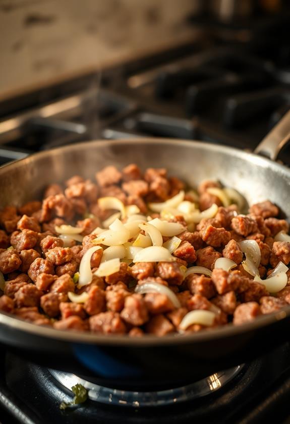 cook meat and onions