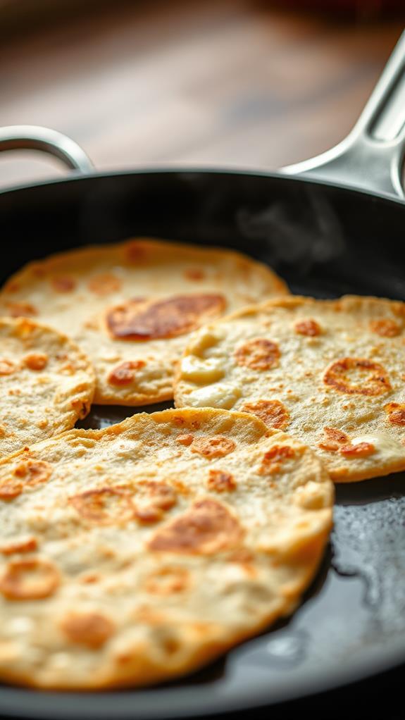 cooking golden brown tortillas