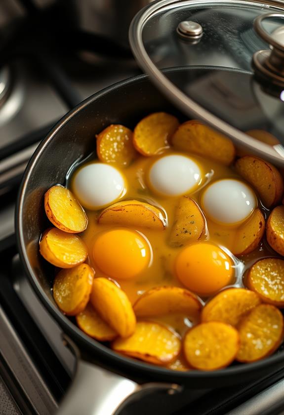 cover skillet cook eggs