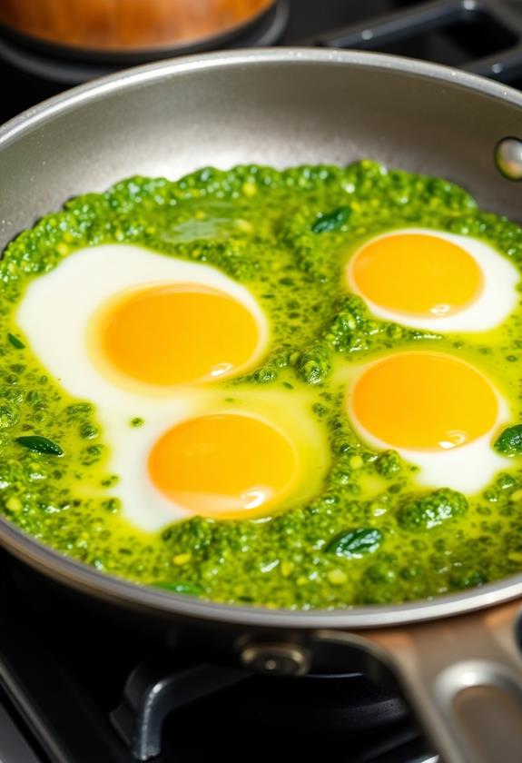 crack eggs into skillet