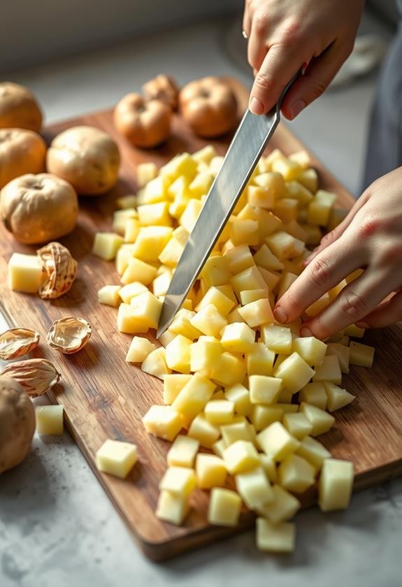 dice potatoes into cubes