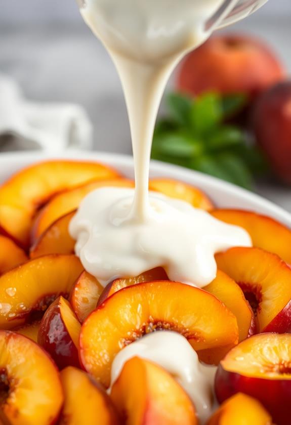 drizzle dressing on peaches