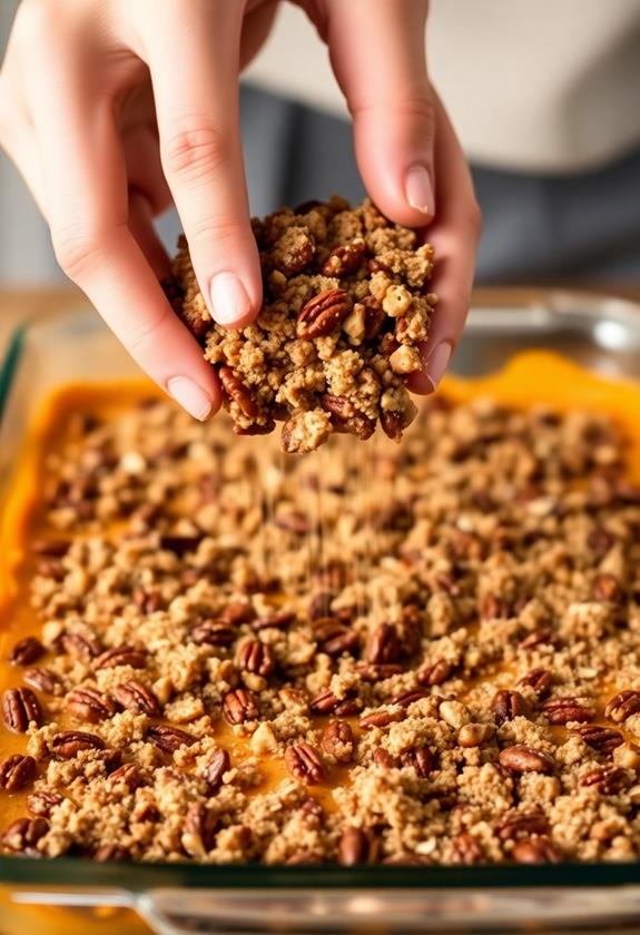 evenly add pecan topping