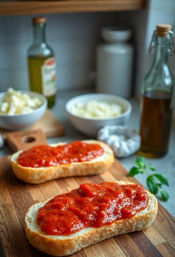 evenly spread sauce bread