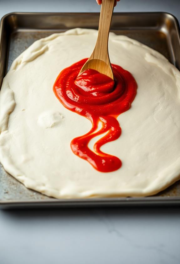 evenly spread sauce dough