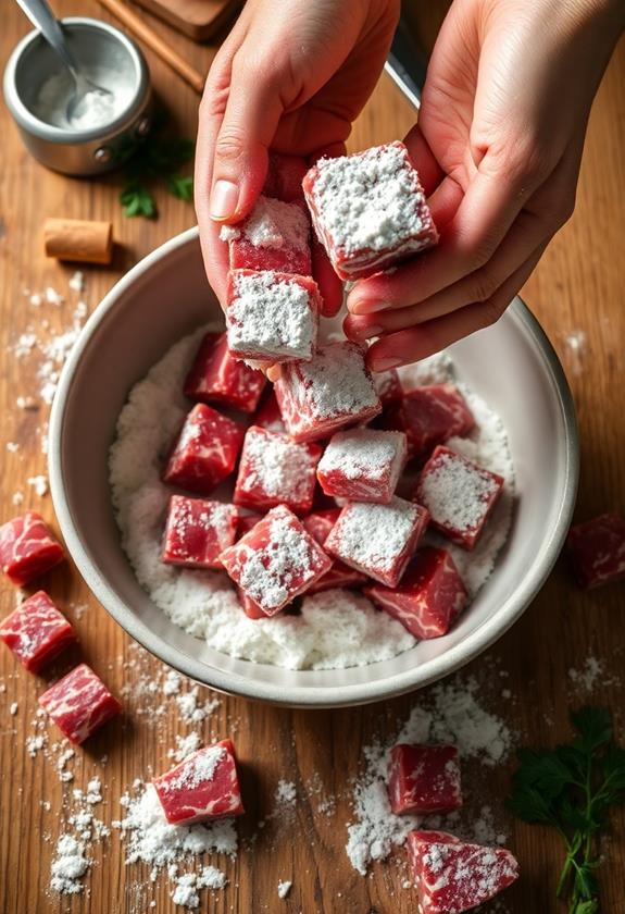 flour coated beef cubes