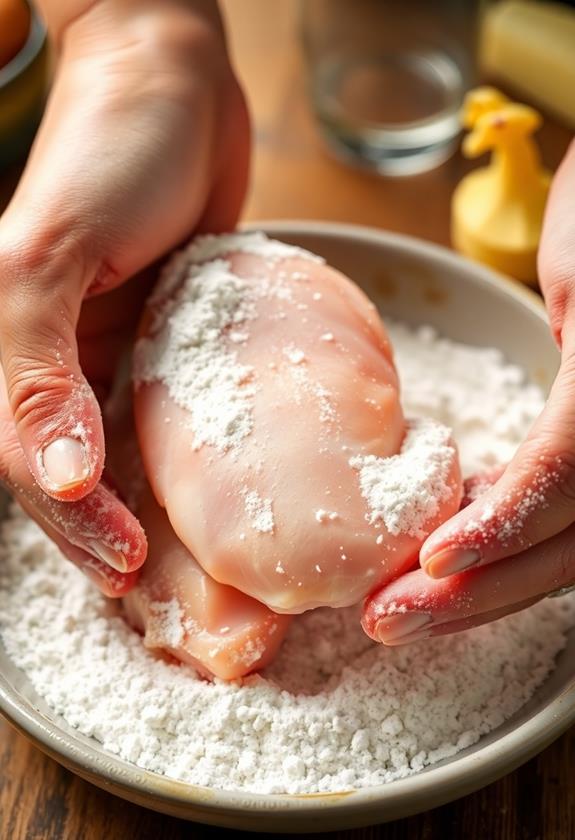 flour coated chicken preparation