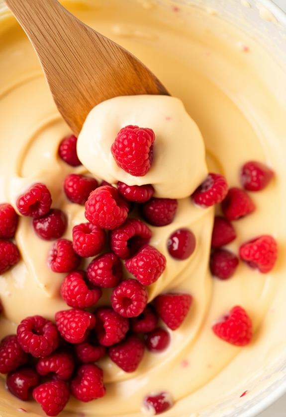 fold in fresh raspberries