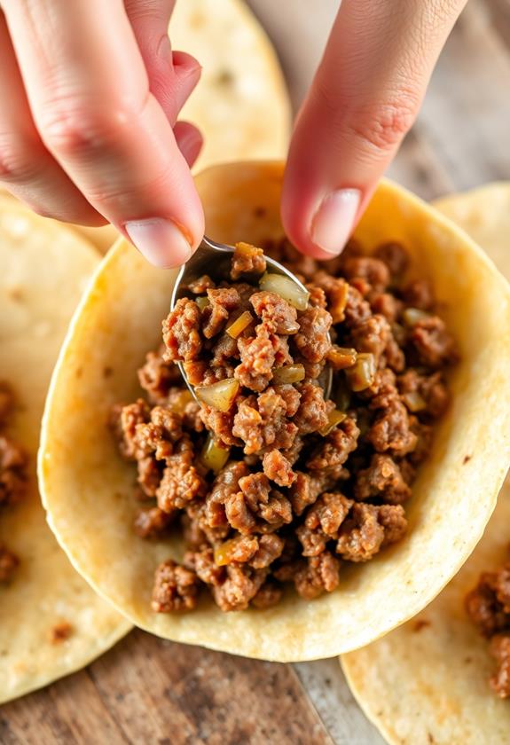 fold tortillas with beef