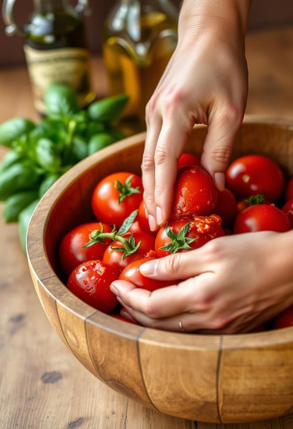 gently crush ripe tomatoes