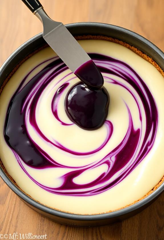 gently swirl blueberry sauce