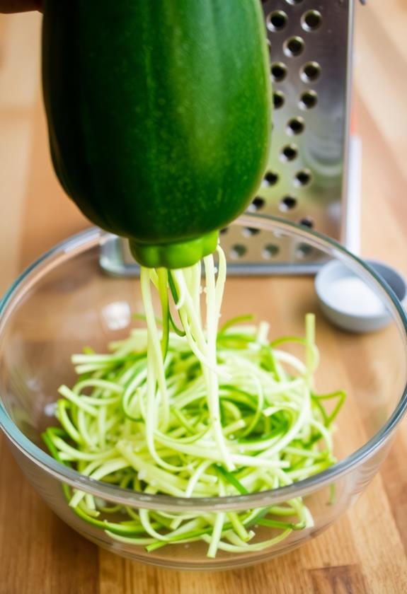 grate zucchinis sprinkle salt