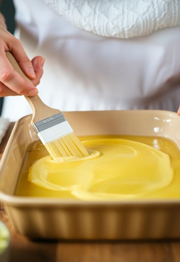 grease baking dish thoroughly