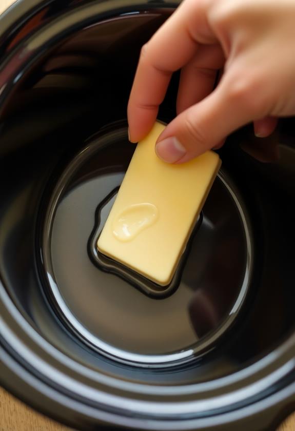 grease crockpot with butter