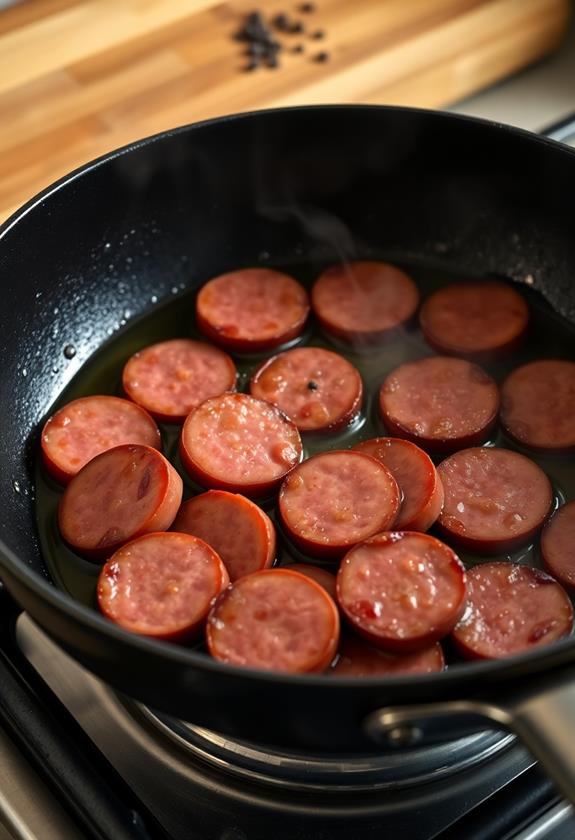 heat oil brown kielbasa