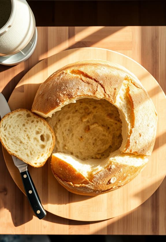 hollowed bread loaf preparation