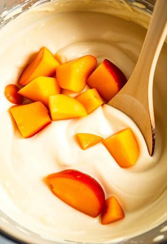 incorporate fresh peaches gently