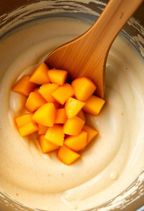 incorporate fresh peaches gently