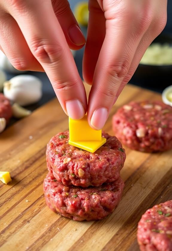 insert cheddar into patties