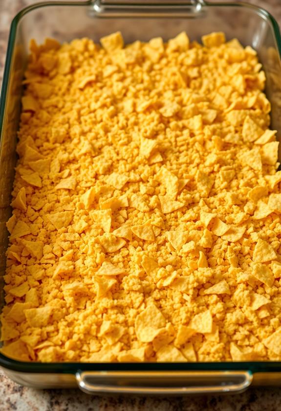 layer crushed tortilla chips