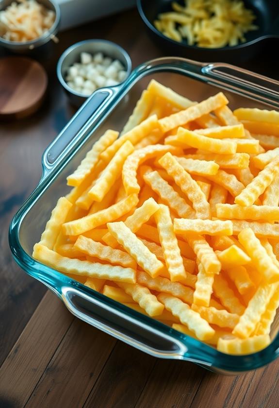 layer fries in dish