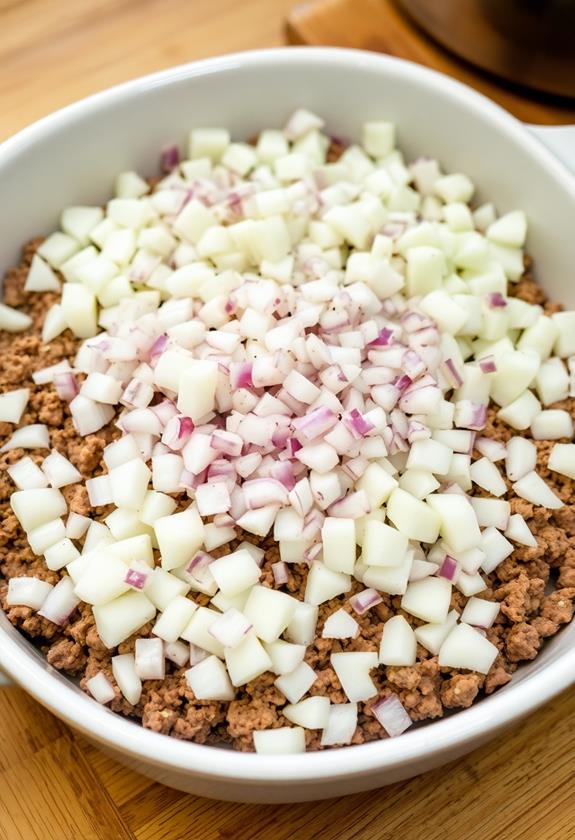 layer onions atop beef